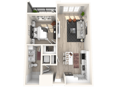 Floor plan for 1 bed, 1 bath, 745 sqft
